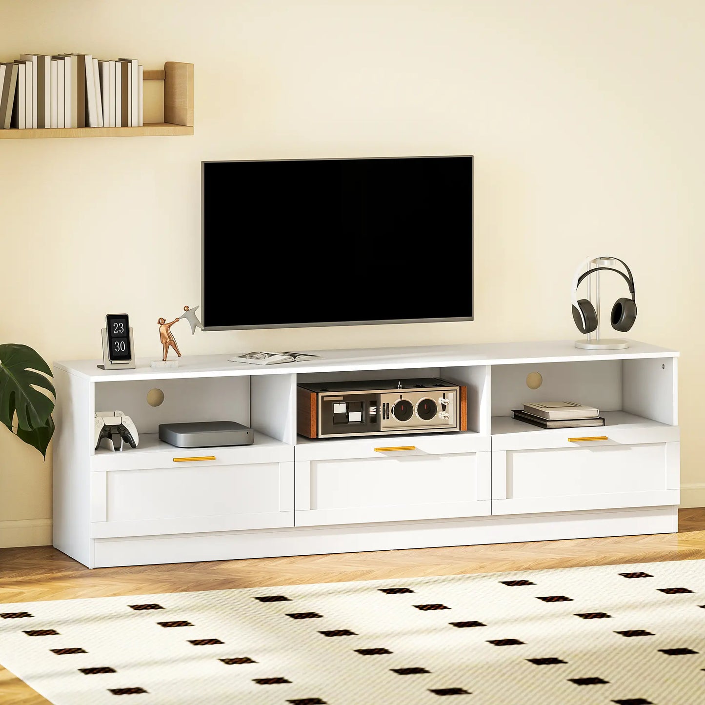 TV Stand with Storage, Entertainment Center, 85 Inch, White TV Stands at Gallery Canada