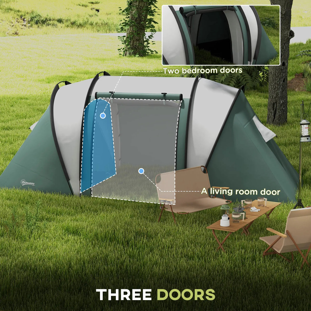 Camping Tent, 2 Bedrooms, Living Area, 3000mm Waterproof, Army Green Camping Tents at Gallery Canada
