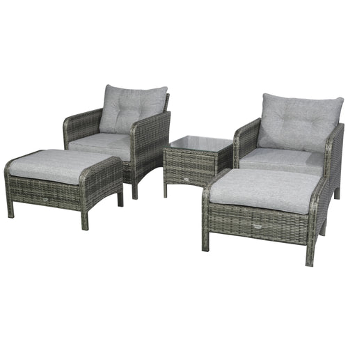 5-Piece Wicker Patio Sofa Set, Thick Padded Cushions, Light Grey
