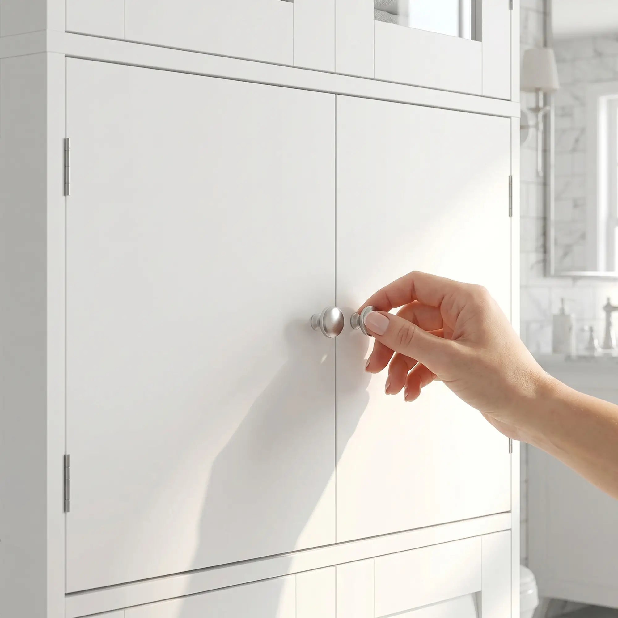 Freestanding Bathroom Cabinet, Glass Louvred Doors, Tall for Kitchen, Study Bathroom Cabinets at Gallery Canada