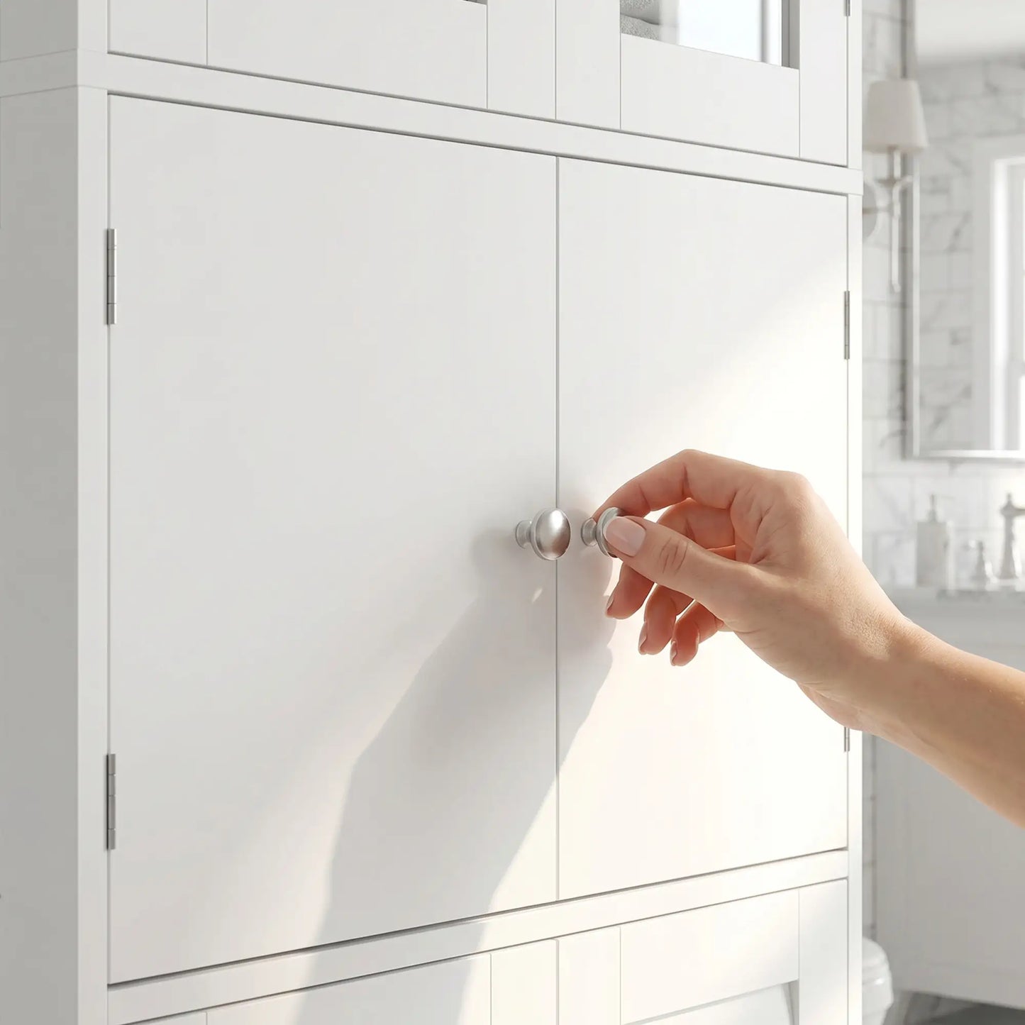 Freestanding Bathroom Cabinet, Glass Louvred Doors, Tall for Kitchen, Study Bathroom Cabinets at Gallery Canada