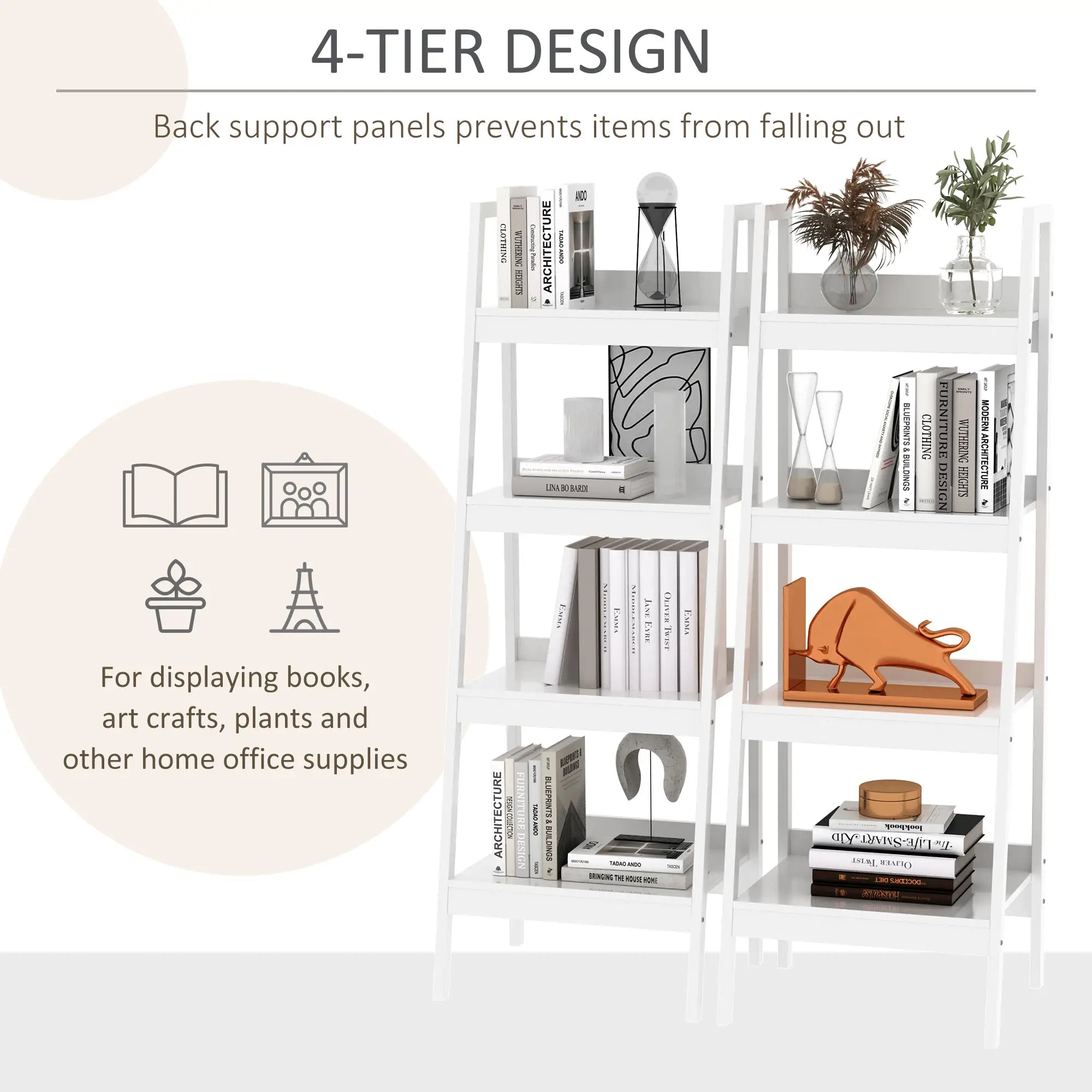 Set of 2, 4 Tier Ladder Shelf, Multi-Use Display Rack, White Display Bookshelves at Gallery Canada