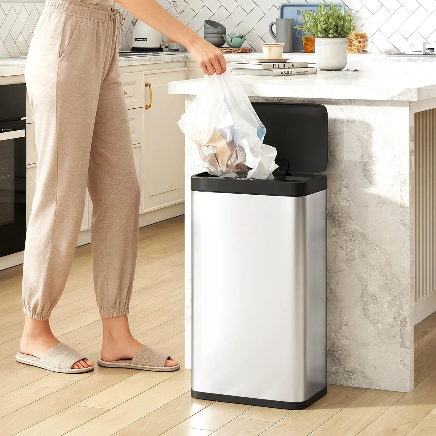 12 Gallon Sensor Can, Automatic Garbage Can, Stainless Steel, Silver Household Supplies at Gallery Canada