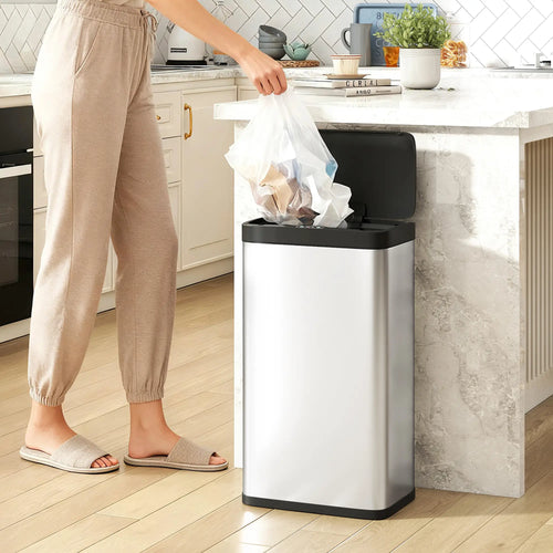 12 Gallon Sensor Can, Automatic Garbage Can, Stainless Steel, Silver