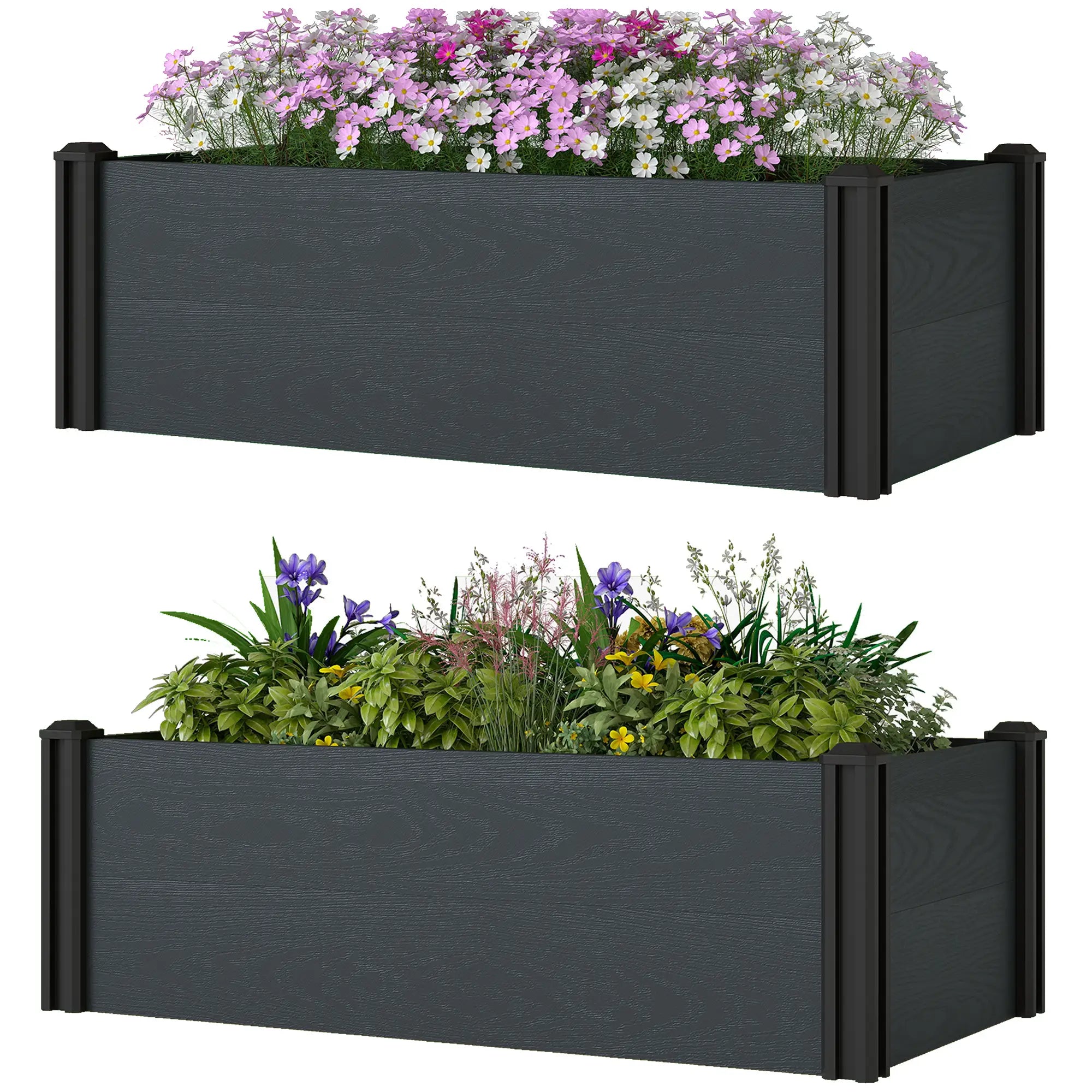 Vinyl Raised Garden Bed Kit, 2 Elevated Boxes, Open Bottom, Screwless Planter Wooden Planter Boxes Grey Wood Effect at Gallery Canada