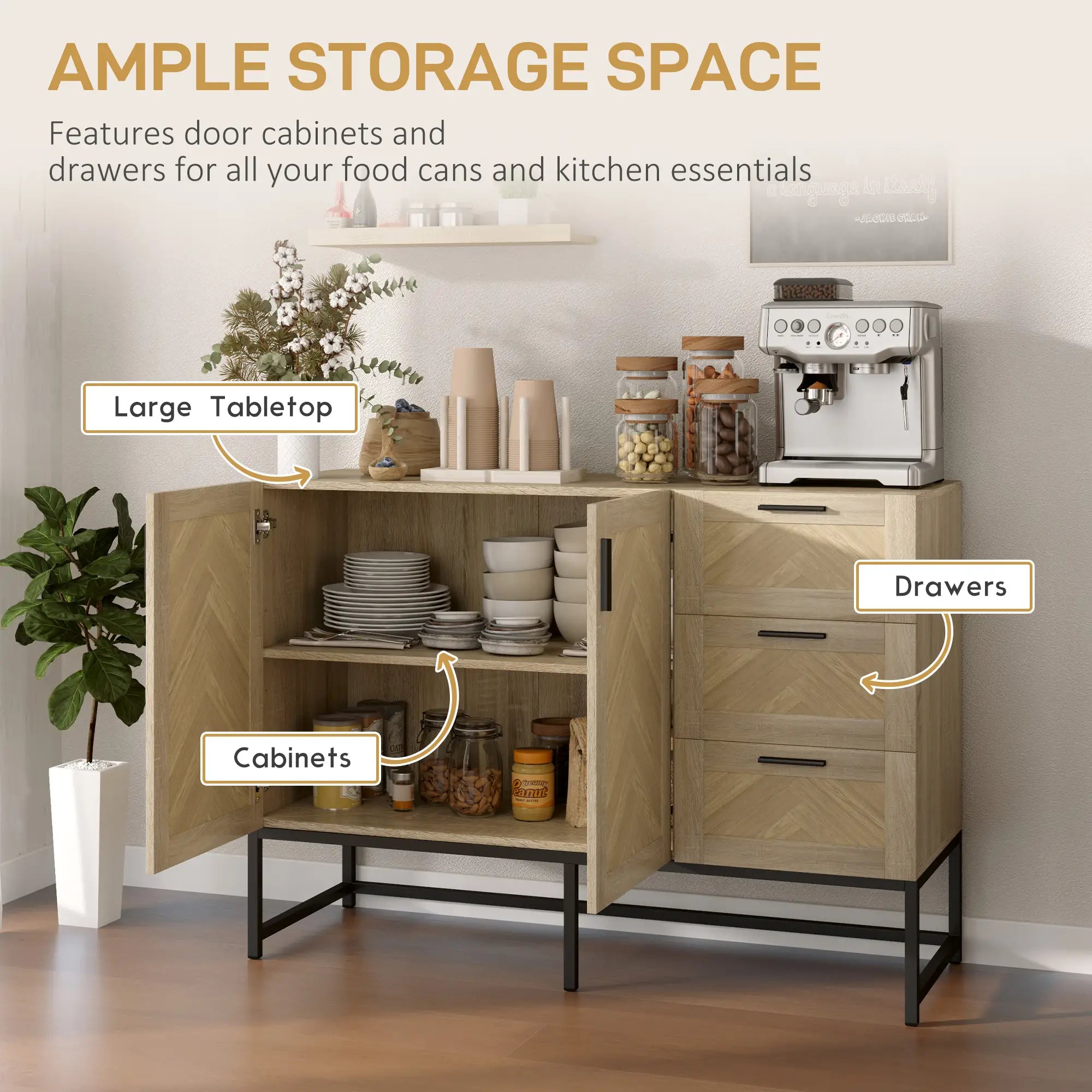 Buffet Cabinet, Coffee Bar with Drawers, Adjustable Shelf, Oak Bar Cabinets at Gallery Canada