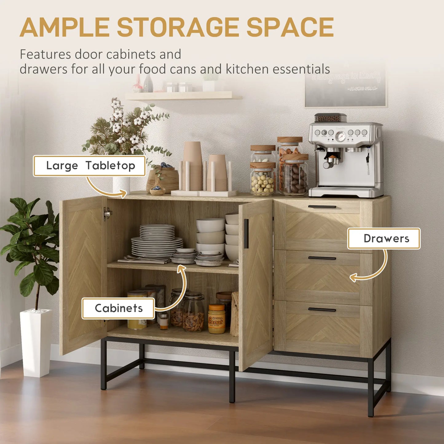 Buffet Cabinet, Coffee Bar with Drawers, Adjustable Shelf, Oak Bar Cabinets at Gallery Canada