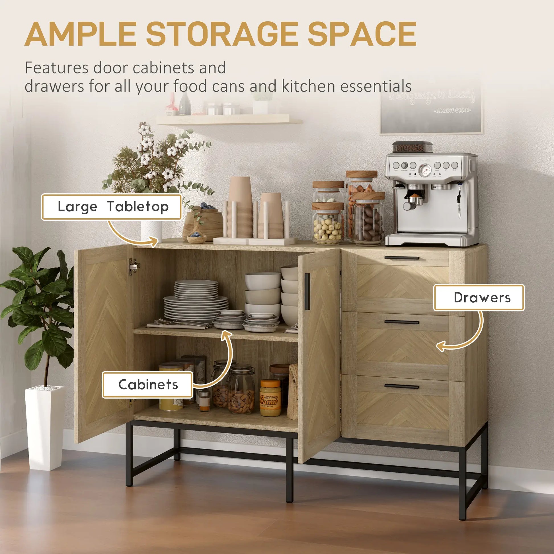 Buffet Cabinet, Coffee Bar with Drawers, Adjustable Shelf, Oak Bar Cabinets at Gallery Canada