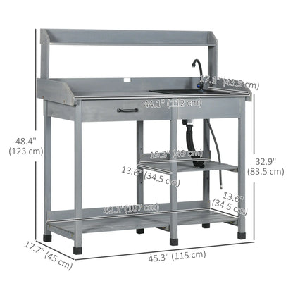 Potting Bench Table, Garden Workstation, 45.3" x 17.7" x 48.4", Grey
