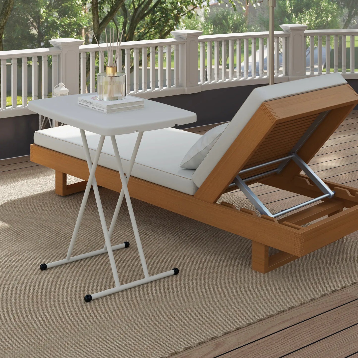 Portable Patio Side Table, Adjustable Height, HDPE Top, Metal Frame, White Patio Side Tables at Gallery Canada