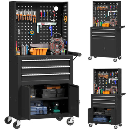 Rolling Tool Cabinet with Pegboard, Lockable Tool Chest, Mobile Tool Storage Organizer for Garage and Workshop, Black Tool Organizers at Gallery Canada