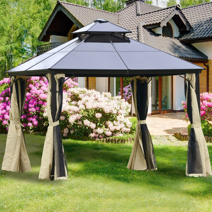 10' x 10' 2-Tier Outdoor Gazebo, Polycarbonate Roof, Beige Gazebos at Gallery Canada