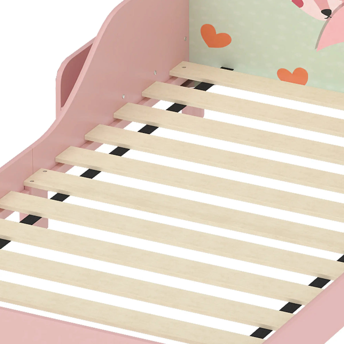 Toddler Bed, Bedside Storage, Guard Rails, 132x70x10cm, Pink Fox Print