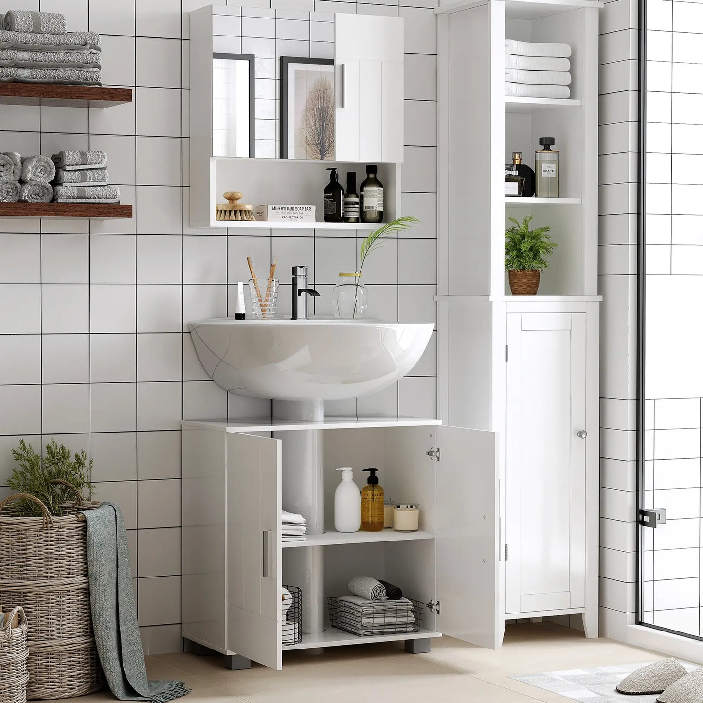 Wall Mounted Bathroom Mirror Cabinet, Double Doors, Adjustable Shelf, White Mirror Medicine Cabinets at Gallery Canada