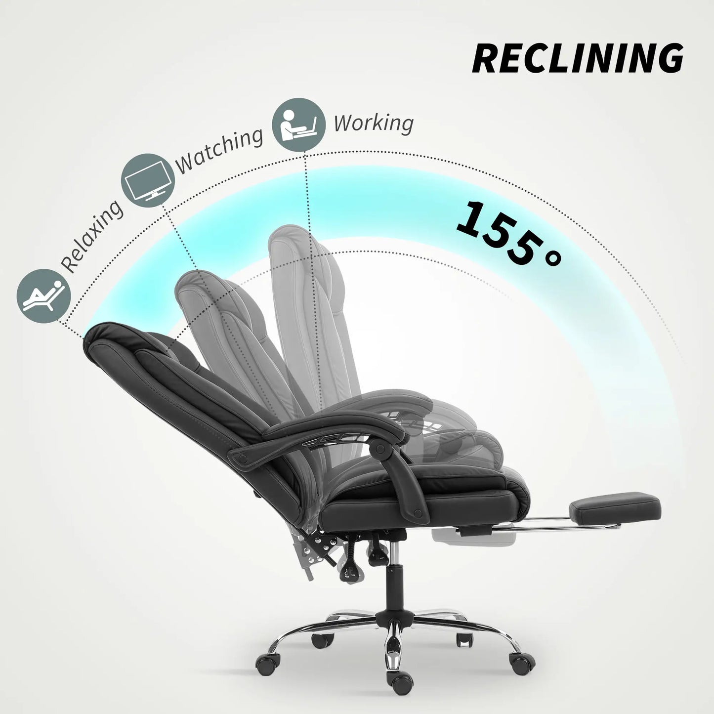 Executive Office Chair, Leather Ergonomic Desk Chair with Footrest, Swivel Recliner, Black Executive & Manager Chairs at Gallery Canada