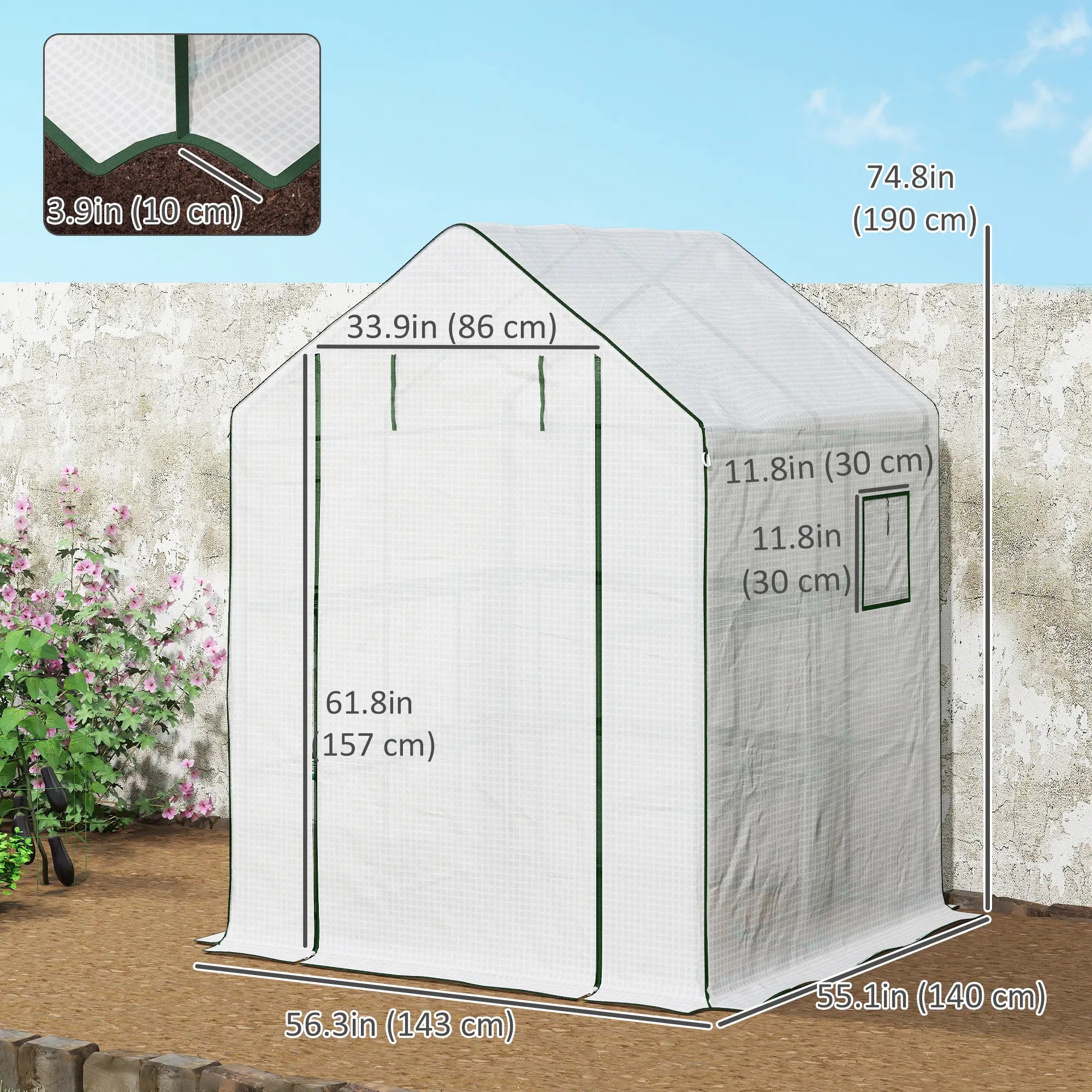 Portable Walk-In Greenhouse, 4.6' x 4.7', 2 Tier Shelves, White Walk In Greenhouses at Gallery Canada