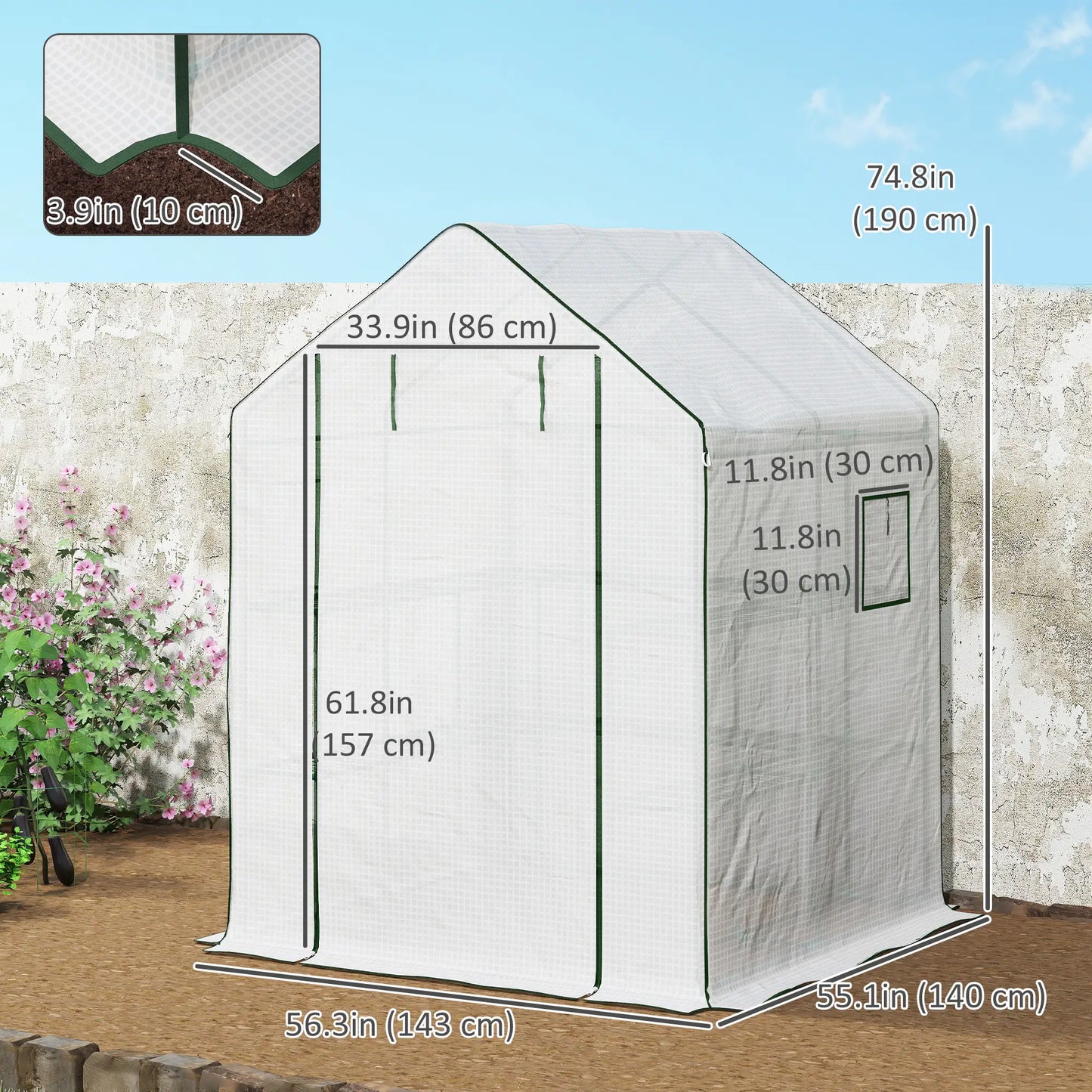 Portable Walk-In Greenhouse, 4.6' x 4.7', 2 Tier Shelves, White Walk In Greenhouses at Gallery Canada