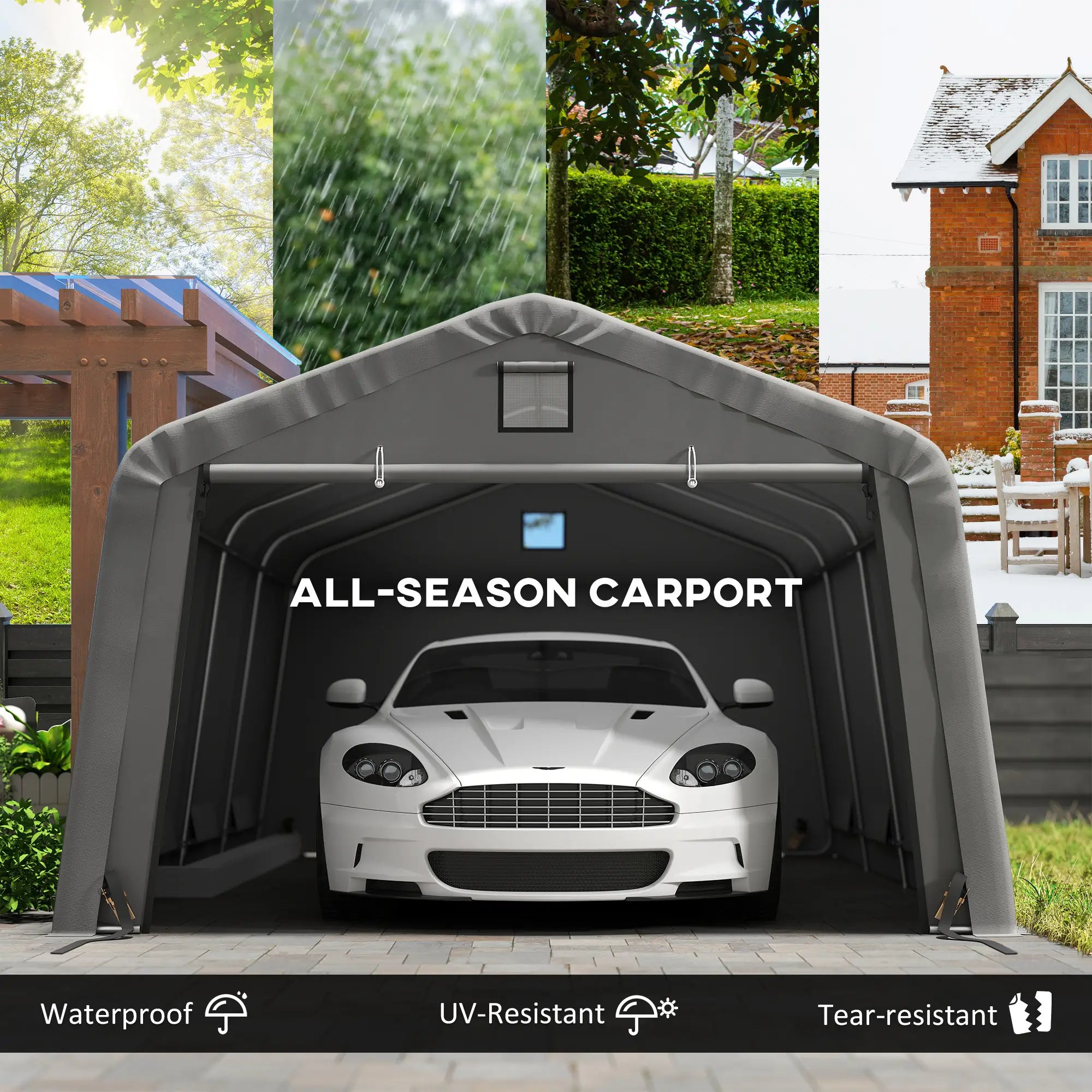 12' x 20' Portable Garage, Heavy Duty Carport Canopy, Light Grey Car Shelters at Gallery Canada