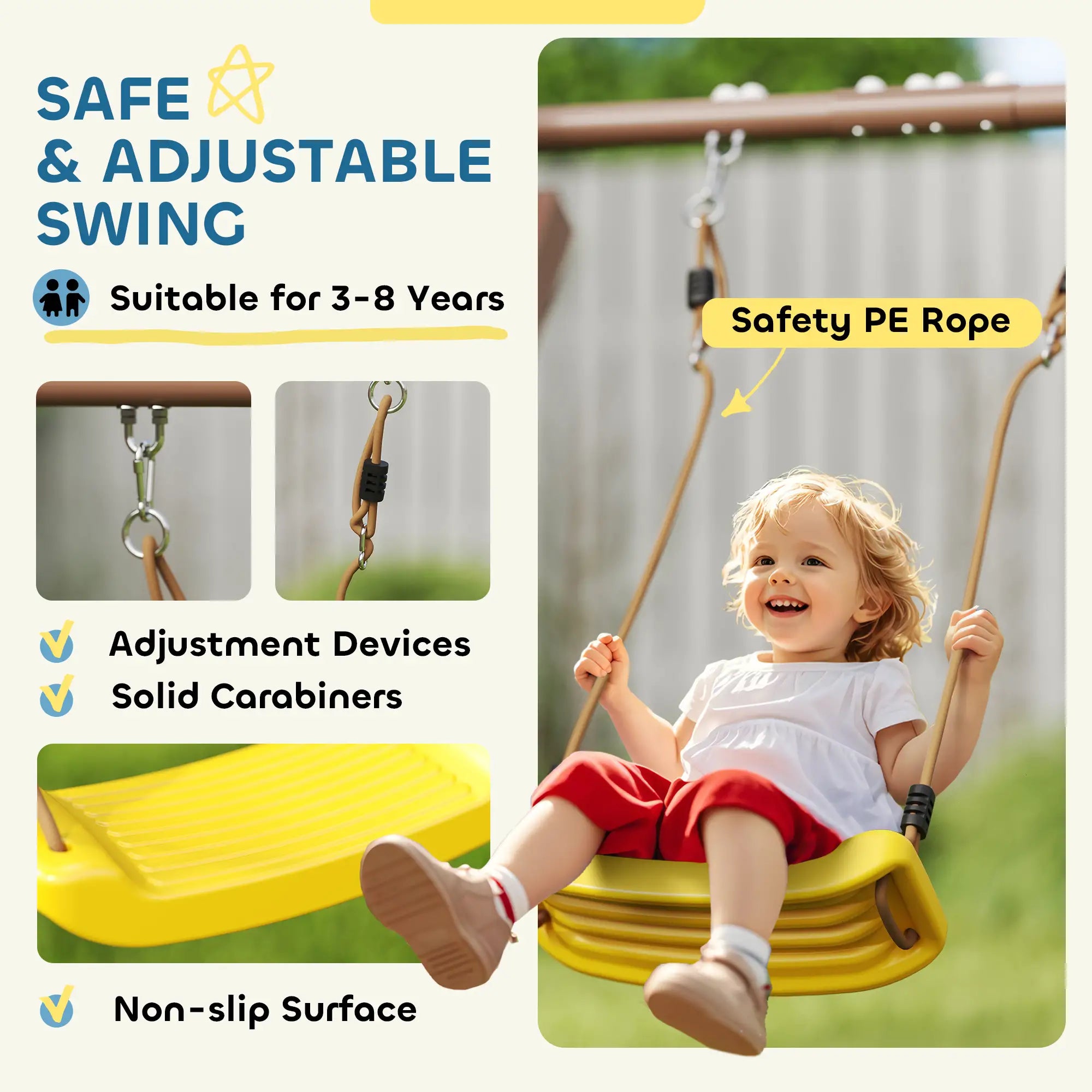 4-in-1 Kids Swing Set with Slide, Fort, Ladder, Stakes, Ages 3-8, Brown Gym Sets & Swings at Gallery Canada
