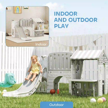 7-in-1 Toddler Slide Climber Playset with Playhouse, Basketball Hoop, Grey Gym Sets & Swings at Gallery Canada