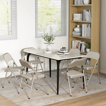 Set of 6 Metal Foldable Chairs, Linen Padded, Beige Dining Chairs at Gallery Canada