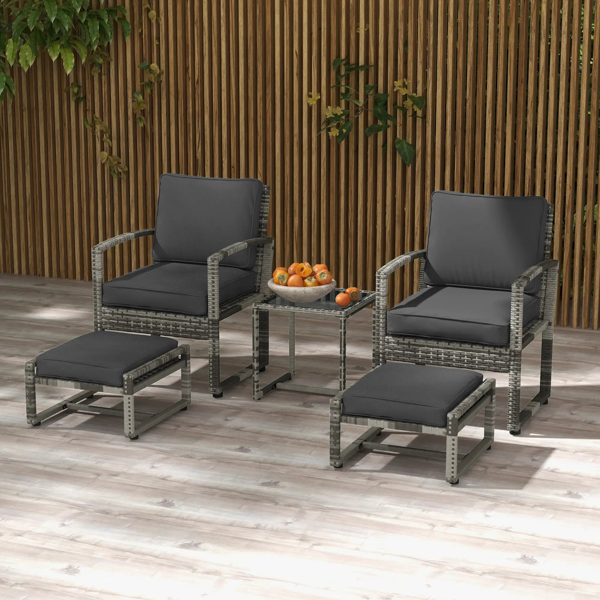 5-Piece Patio Furniture Set, Armchair, Stool, Table, Cushions, Outdoor Wicker Sofa Patio Furniture Sets at Gallery Canada