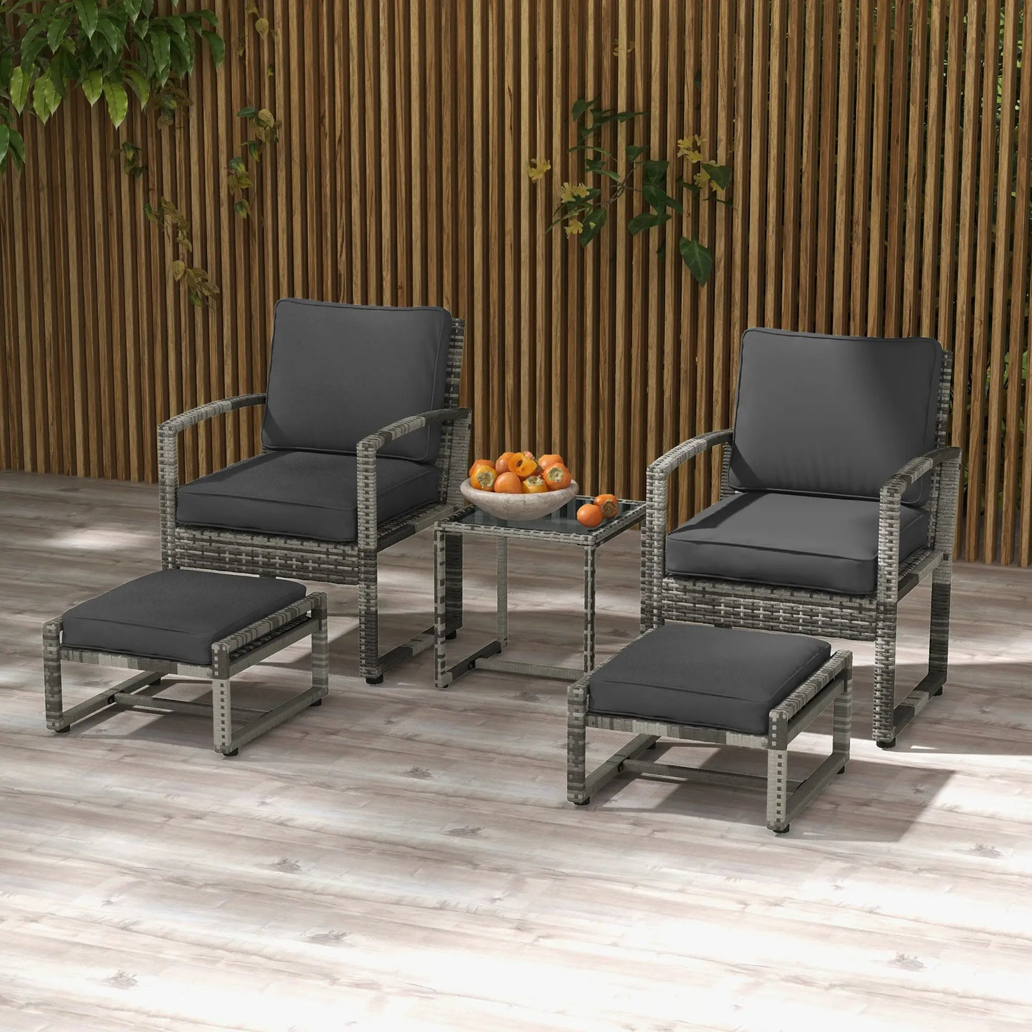 5-Piece Patio Furniture Set, Armchair, Stool, Table, Cushions, Outdoor Wicker Sofa Patio Furniture Sets at Gallery Canada