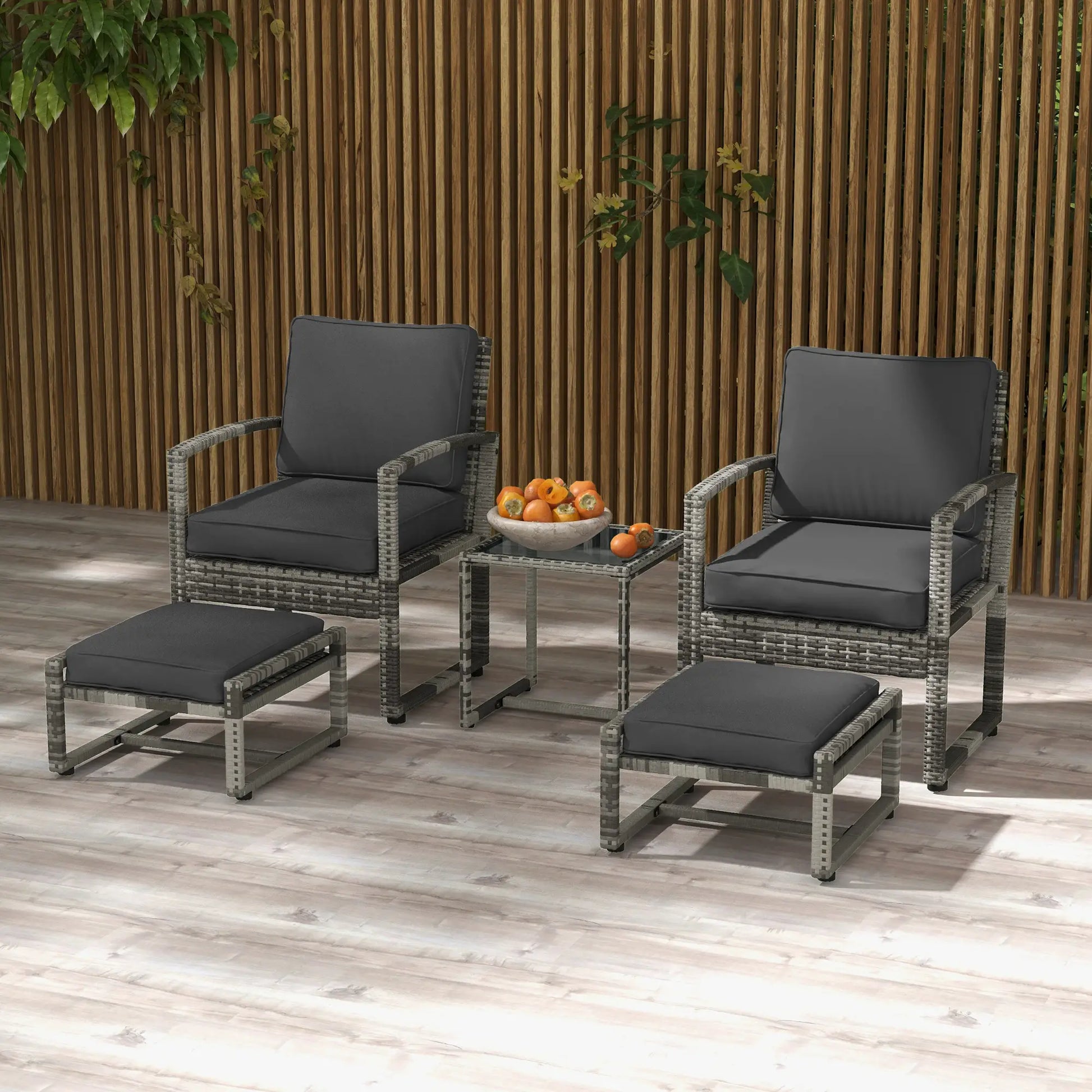 5-Piece Patio Furniture Set, Armchair, Stool, Table, Cushions, Outdoor Wicker Sofa Patio Furniture Sets at Gallery Canada