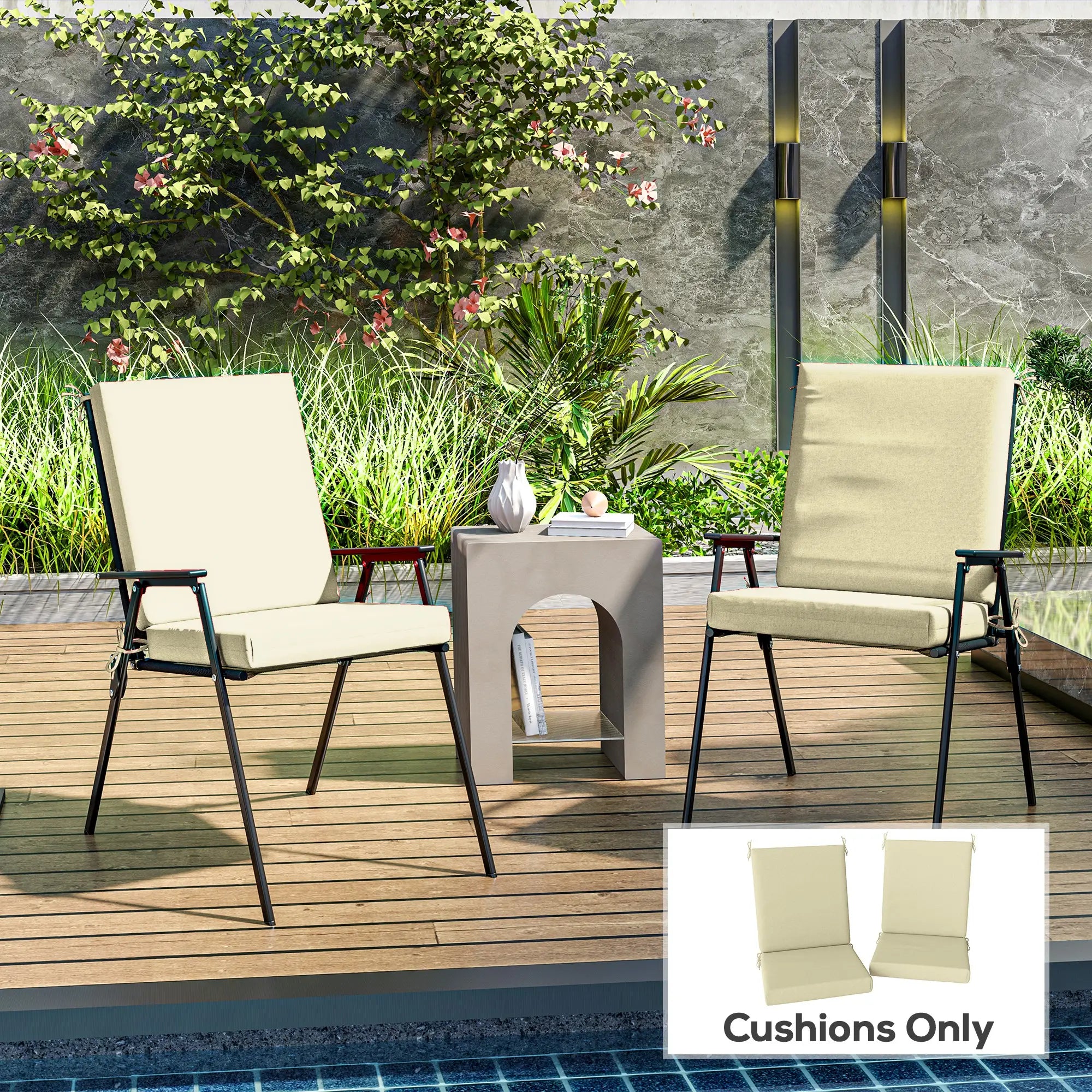 Outdoor Cushions Set of 2, Dining Chair Seat with Back, Fade-Resistant, Beige Patio Chair Cushions at Gallery Canada