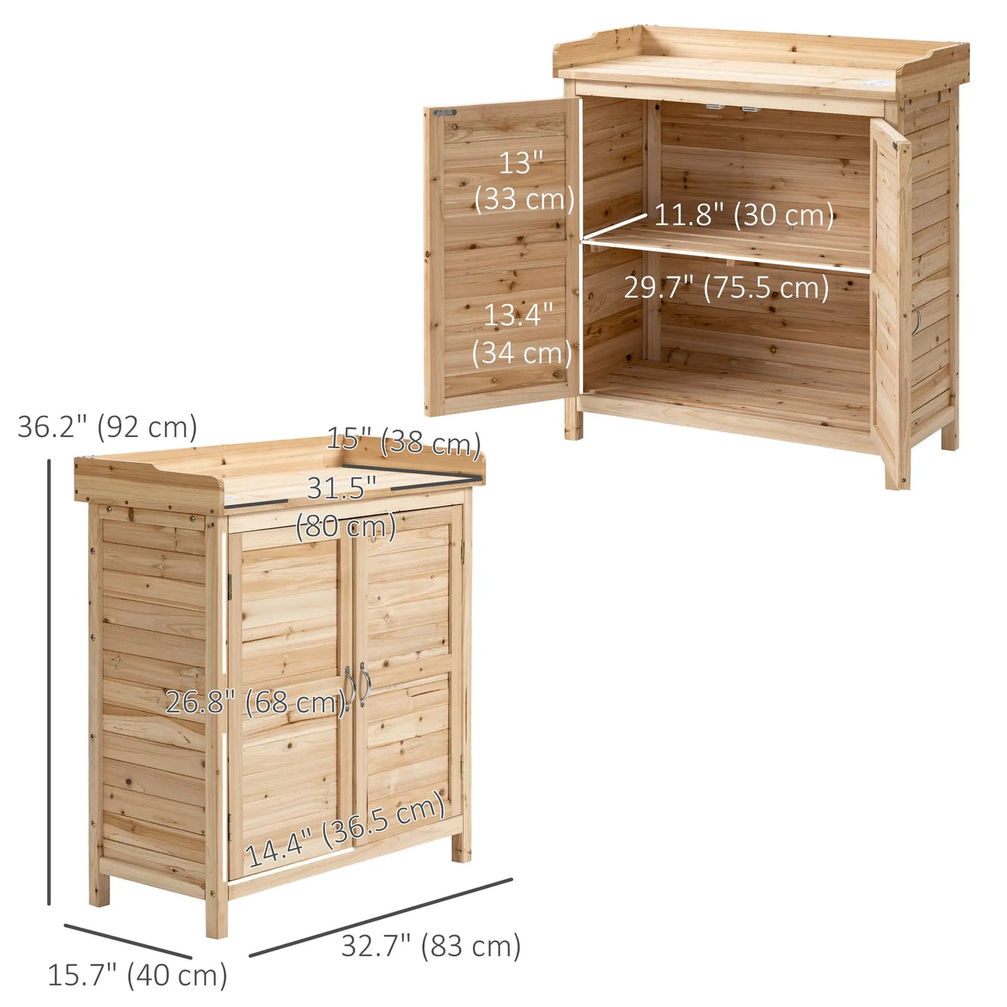 Wood Garden Shed, Compact Outdoor Storage Cabinet, Natural