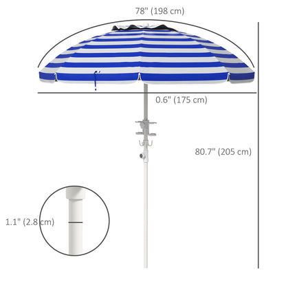 5.7' Travel Beach Umbrella, Adjustable Height, Blue and White