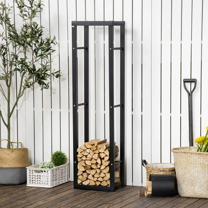 Outdoor Firewood Rack, Log Holder with Handles, 220 lbs. Capacity, 15.7" x 9.8" x 59.1", Black Firewood Racks at Gallery Canada