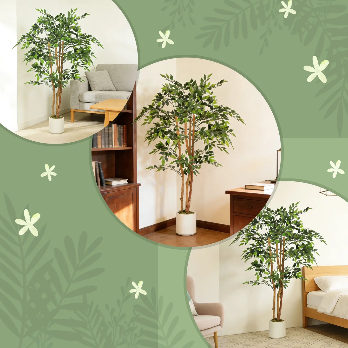 5FT Artificial Banyan Tree Set Of 2, Fake Potted Tree With Solid Wood Trunk Artificial Trees at Gallery Canada