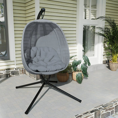 Hanging Egg Chair, Outdoor Swing with Stand, Folding Basket, Grey Patio Swings with Stand at Gallery Canada