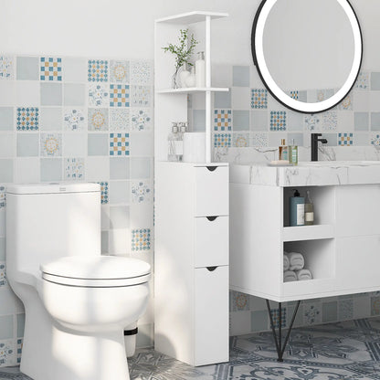 Tall Narrow Bathroom Storage Cabinet, Drawers and Open Shelves, White Bathroom Cabinets at Gallery Canada