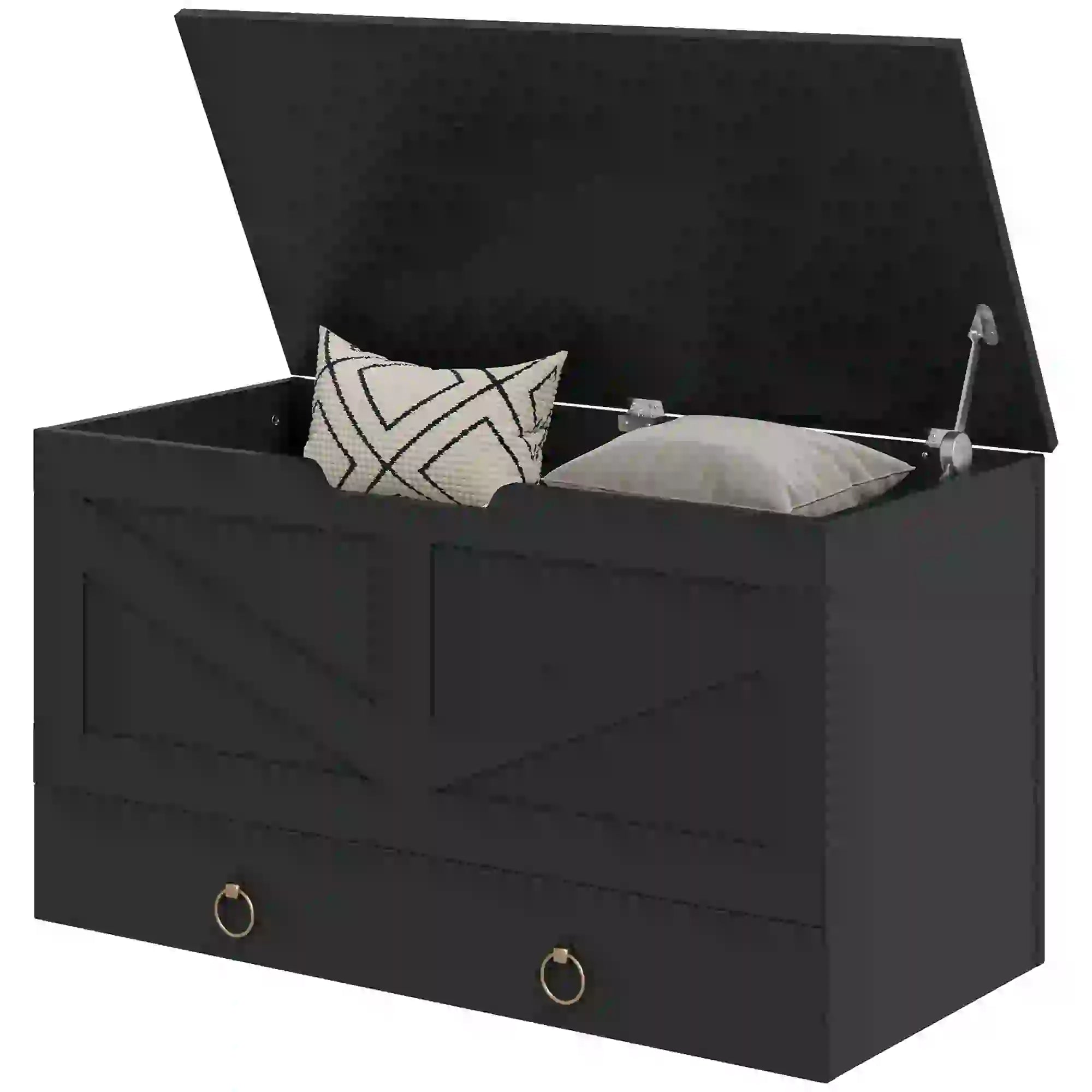 31.5 Inches Storage Chest, Wooden Box, Black Wood Grain, Black Storage Cabinets Black Wood Grain at Gallery Canada