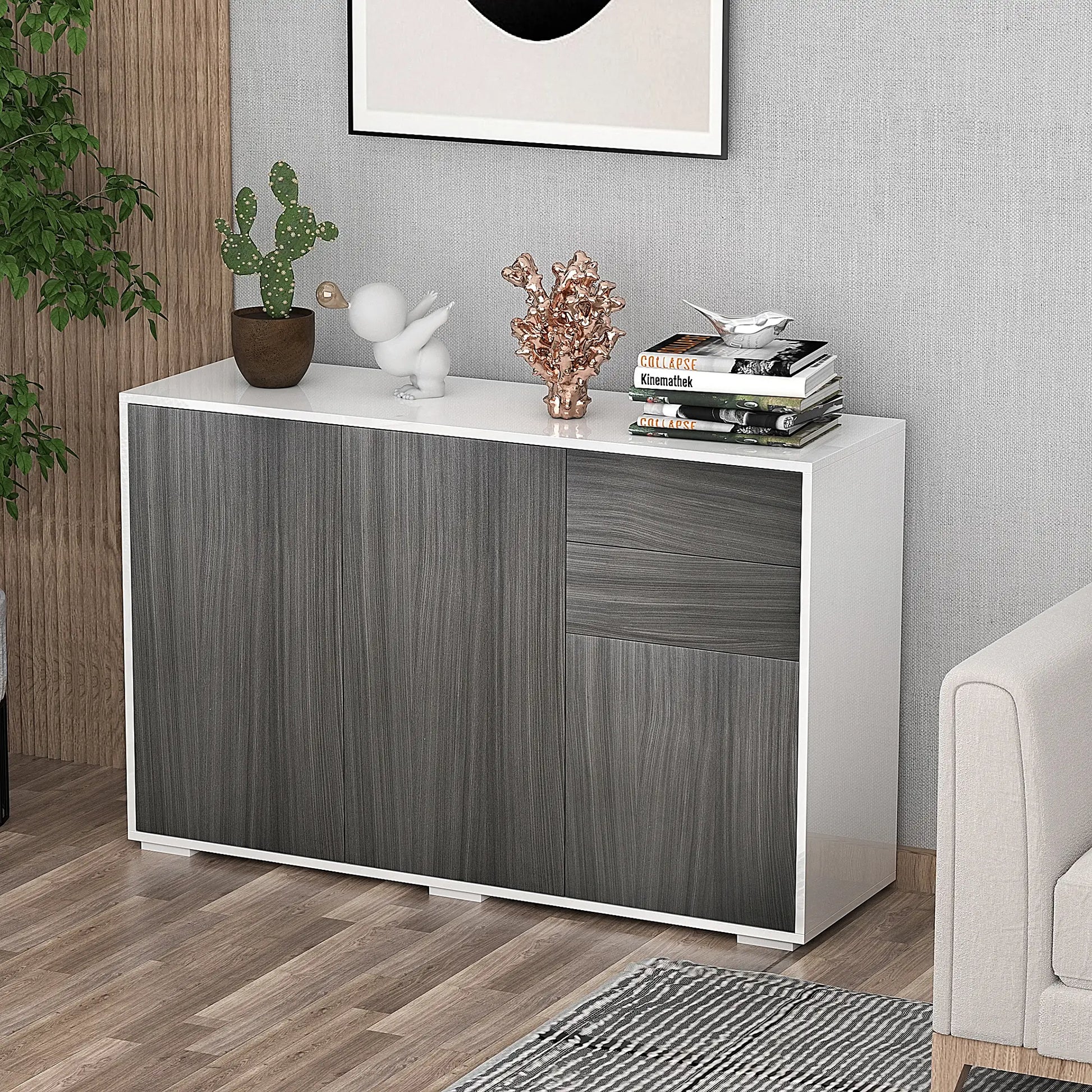 Modern Kitchen Sideboard, Coffee Bar with 2 Drawers, Light Grey Kitchen Pantry Cabinets at Gallery Canada
