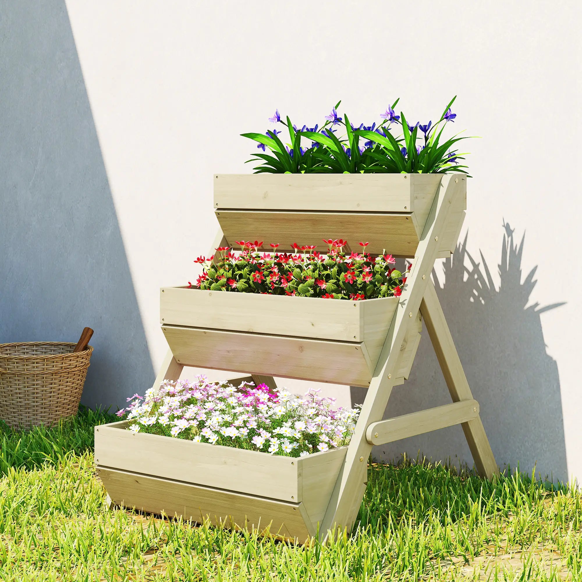 3 Tier Elevated Planter Box, Wooden Raised Garden Bed, 26