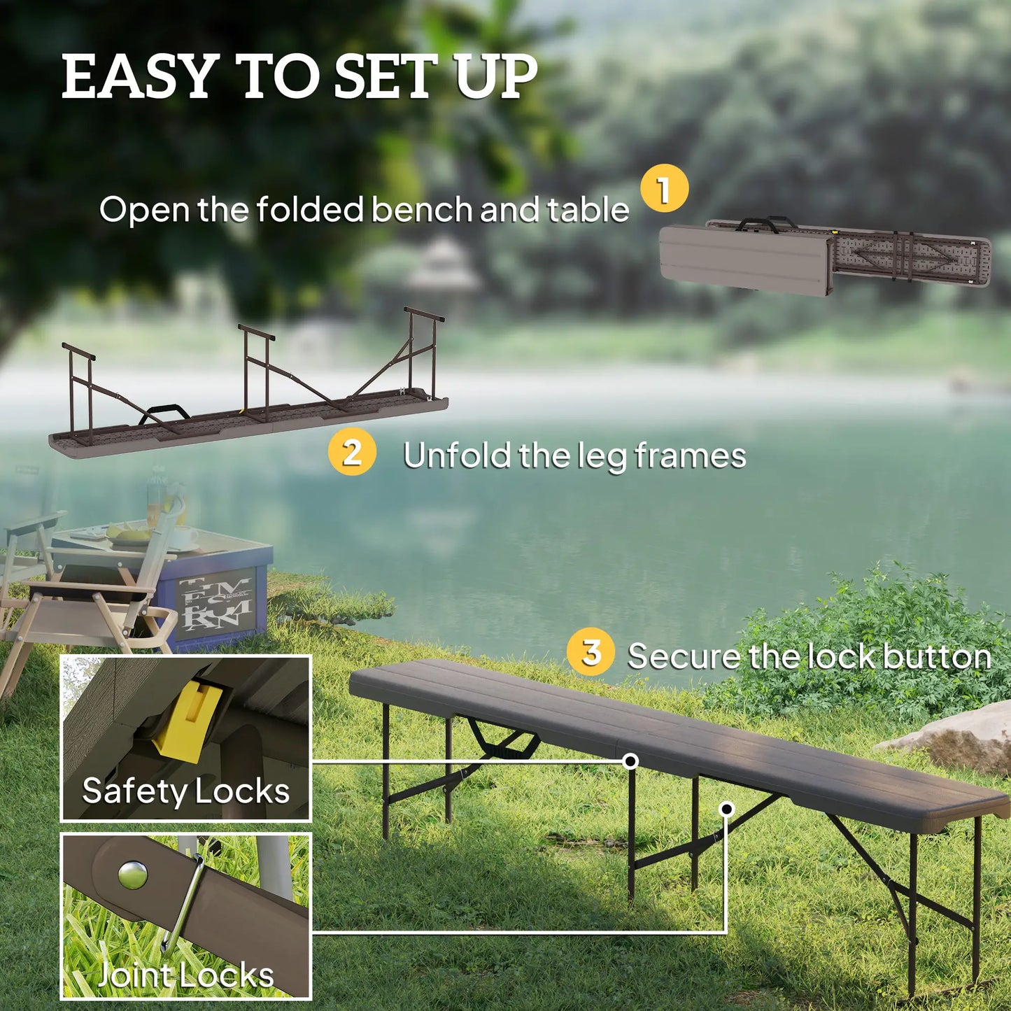 6 ft Plastic Bench Seat, Foldable, Portable, Distressed Brown, Brown Garden Accessories at Gallery Canada