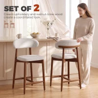Bar Stools Set Of 2, Cream White, Curved Back Counter Height