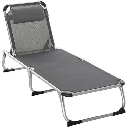 Folding Lounge Chair, Adjustable Backrest, Aluminum Frame, Grey Lounger Chairs Grey at Gallery Canada