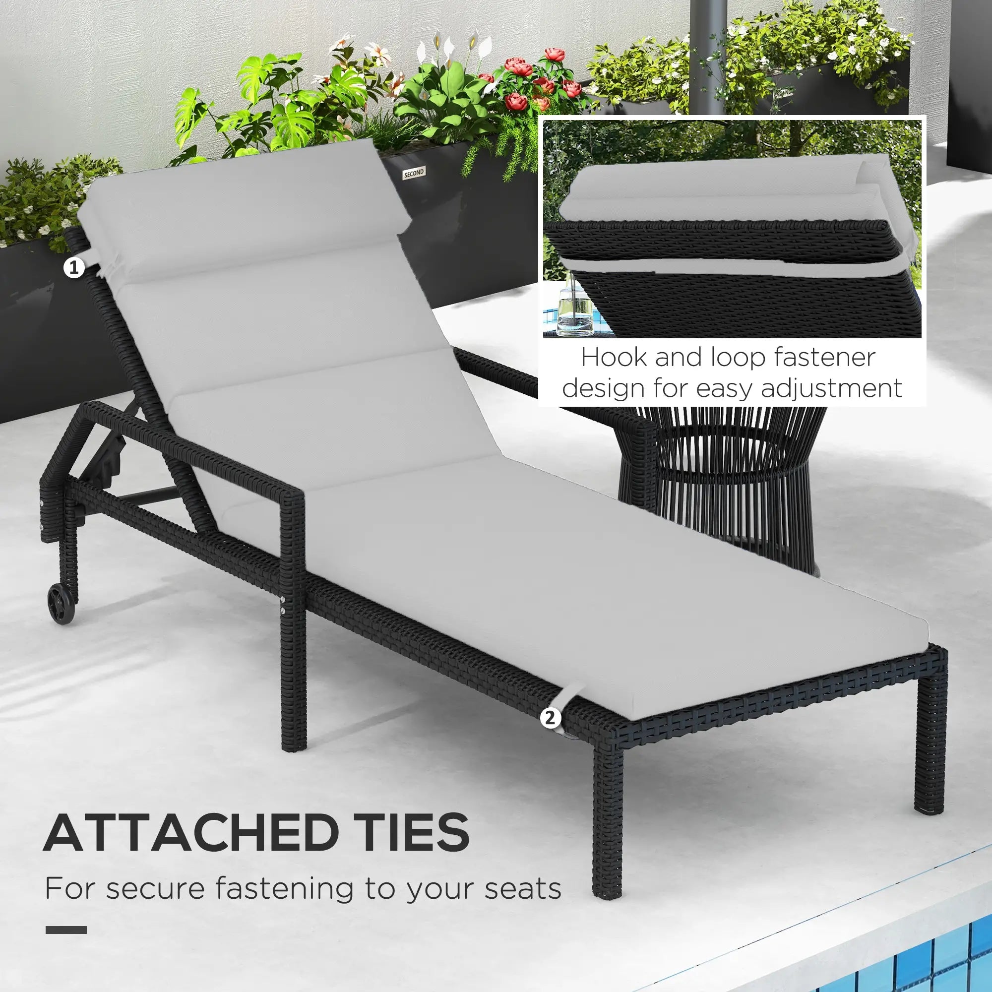 Patio Chaise Lounge Chair Cushion, with Headrest and Ties, Light Grey Patio Chair Cushions at Gallery Canada