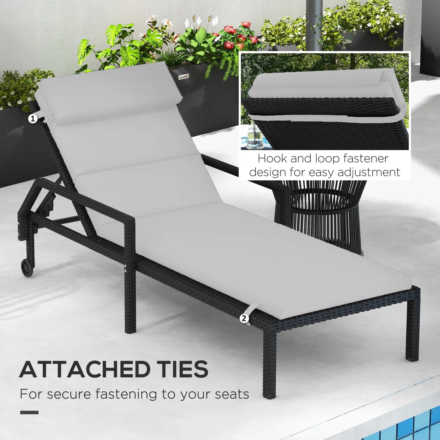 Patio Chaise Lounge Chair Cushion, with Headrest and Ties, Light Grey Patio Chair Cushions at Gallery Canada