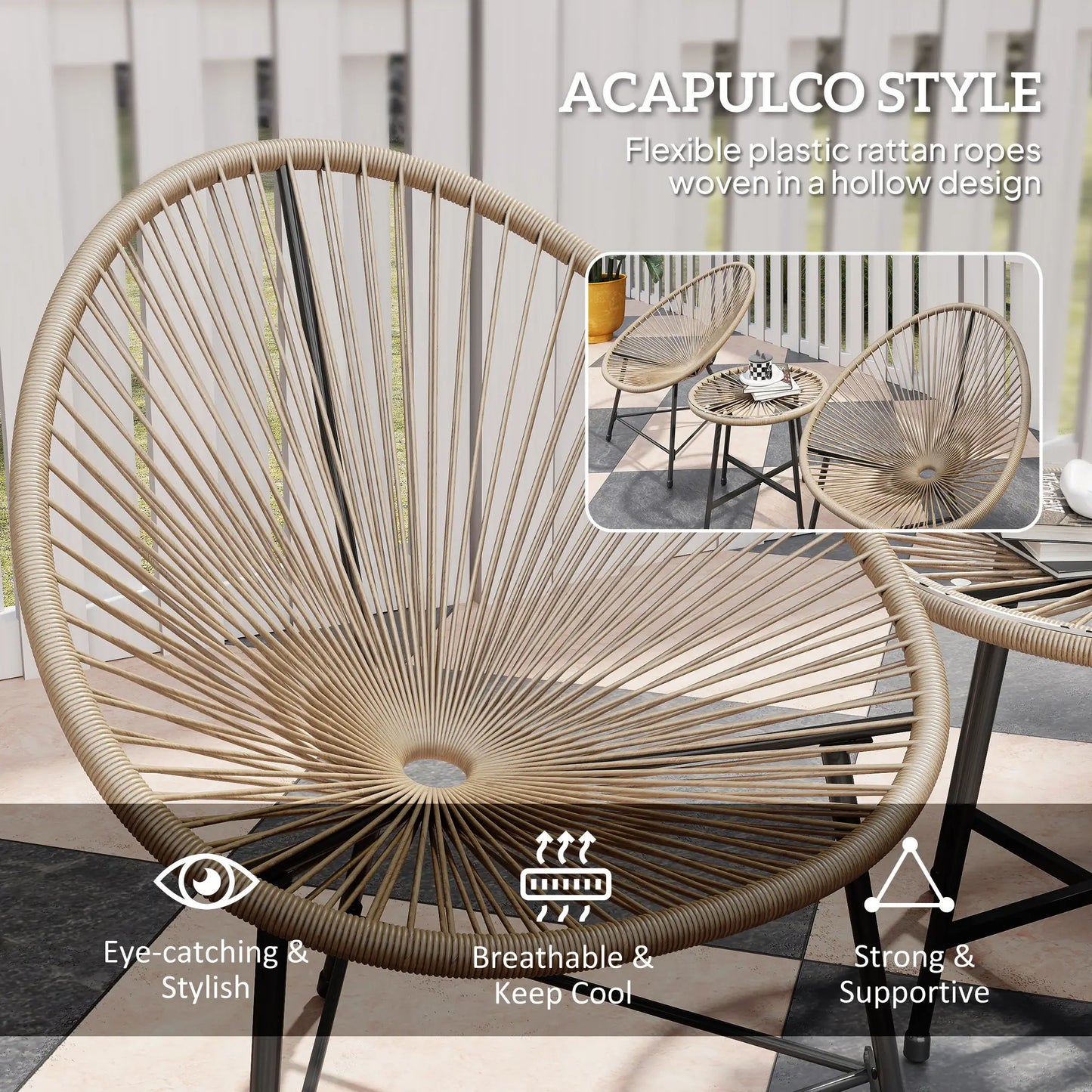 3 Piece Wicker Patio Bistro Set, Acapulco Chairs, Glass-Top Table, Natural Wood Bistro Sets at Gallery Canada