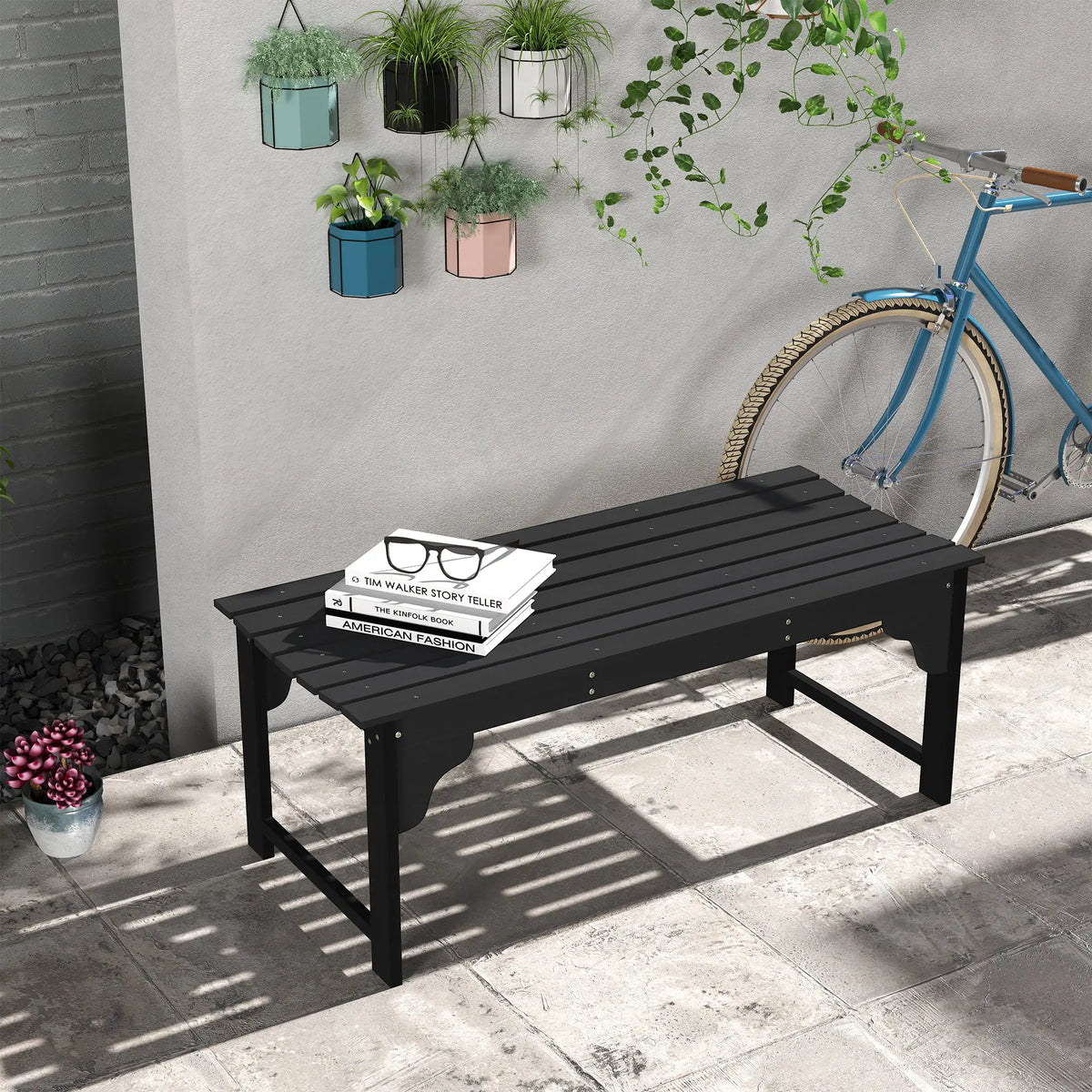 Wooden Garden Bench, Patio Double Park Bench, Black Outdoor Benches at Gallery Canada