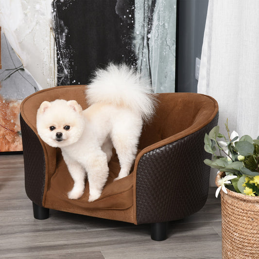 Rattan Style Pet Dog Cat Sofa Pet Bed Warm Dog Bed Chair with Removable Washable Cushion for Small Dogs - Gallery Canada