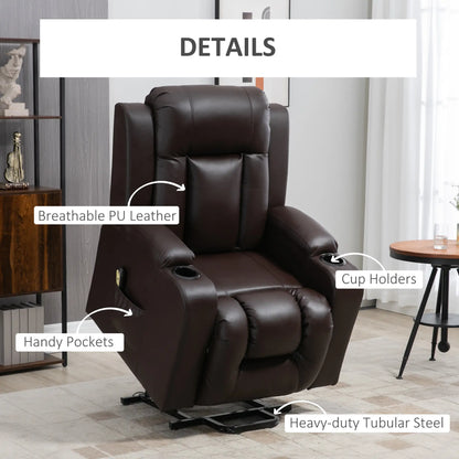 Electric Power Lift Chair, PU Leather Recliner Sofa with Footrest, Remote Control and Cup Holders, Brown Electric Power Lift Chairs at Gallery Canada