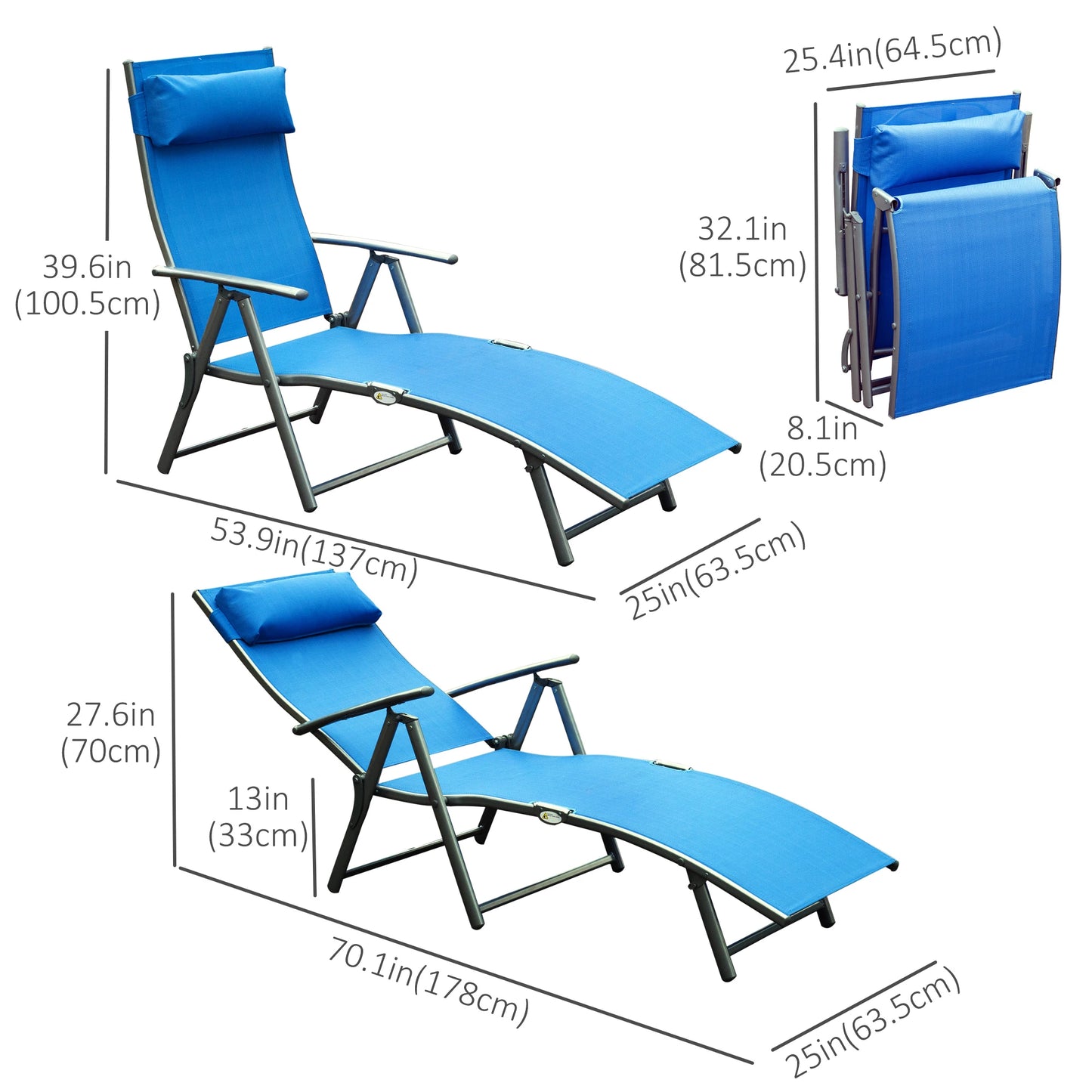 Heavy Duty Adjustable Folding Reclining Chair, Outdoor Sun Lounger, Blue Lounger Chairs at Gallery Canada