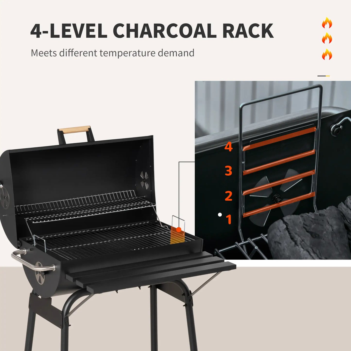 30" Charcoal Barbecue Grill With Wheels, Adjustable Rack, Storage Shelf, Charcoal Charcoal BBQ Grils at Gallery Canada