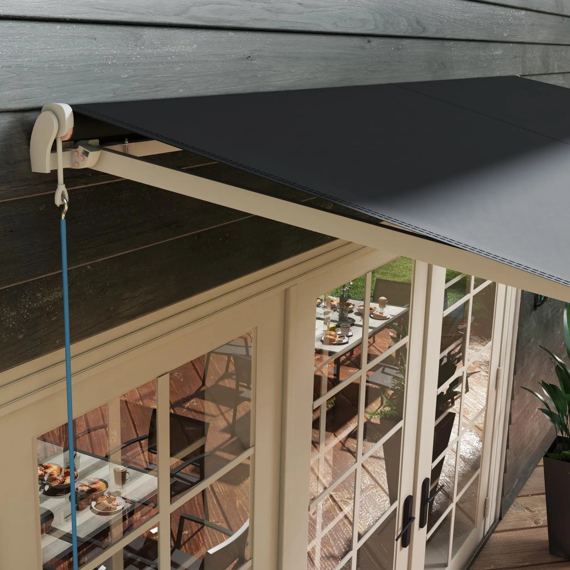 12'x10' Electric Retractable Awning, UV Protection, Black Deck Awnings at Gallery Canada